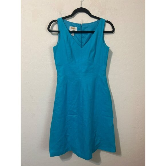Talbot Petites Sz 2P Irish Linen 100% Linen Turquoise Shift Dress Lined Zip Back - Picture 2 of 6